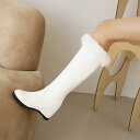 ブーツ レディース ロングブーツ スノーブーツ 防寒 裏ボア 厚底 ウェッジソール ミドルヒール サイドジップ PUレザー 切り替え カジュアル ラウンドトゥ 大きいサイズ 秋冬 ホワイト ブラック