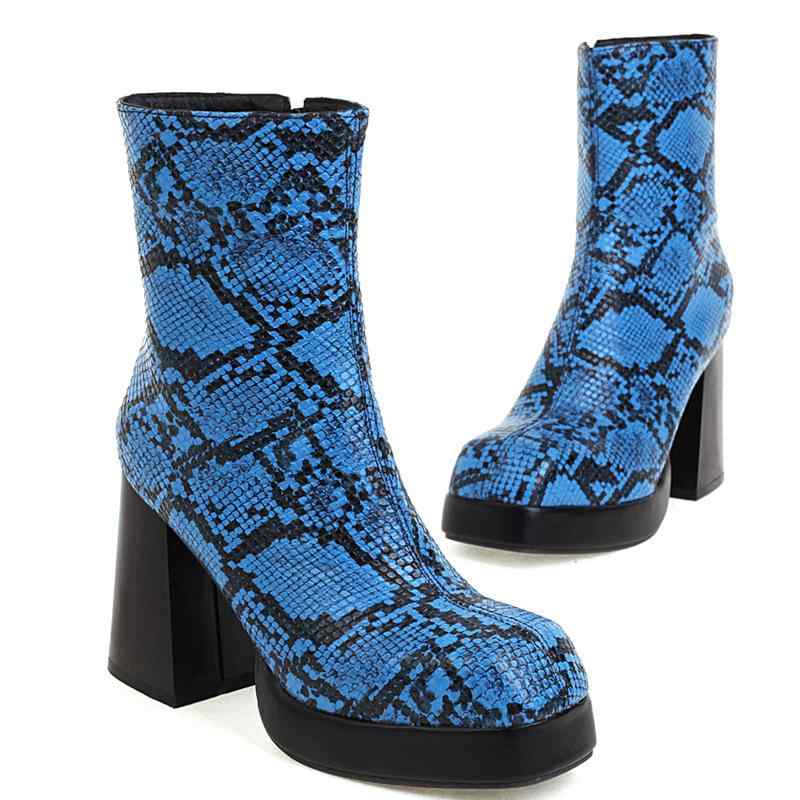 ショートブーツ レディース 大きいサイズ 欧米風 太ヒール チャンキーヒール 厚底 ハイヒール ラウンドトゥ PUレザー フェイクファー サイドジップ 秋冬春 ホワイト ブルー ブラウン