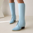 ブーツ レディース 女性用 大きいサイズ ゆったり 欧米風 ファッションブーツ 秋冬 スエード調 チャンキーヒール 太ヒール 安定感 ロング丈 ハイカット プルオン ホワイト ブラック スカイブルー 普段使い デイリー