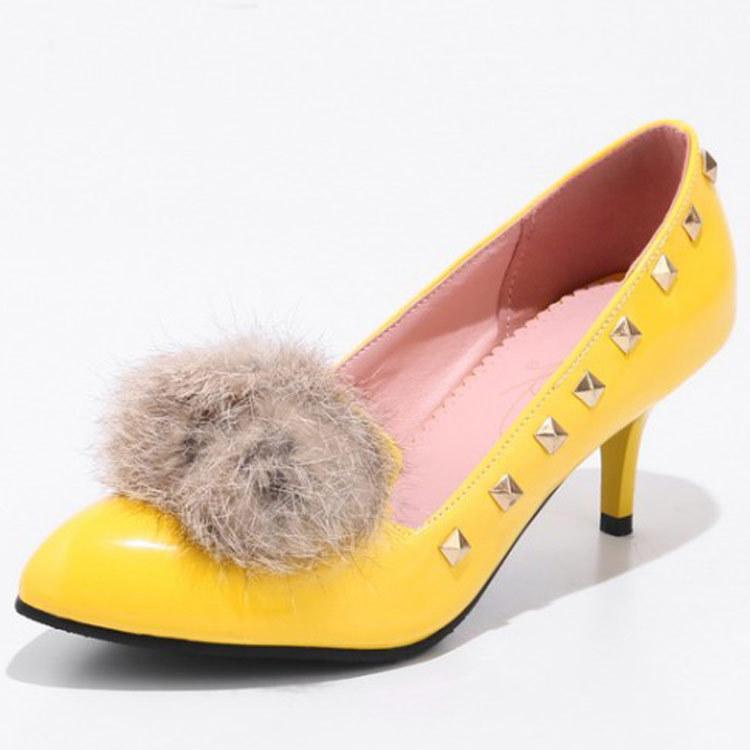 パンプス レディース 欧米風 フェイクファー ハイヒール ポインテッドトゥ スティレットヒール 大きい..