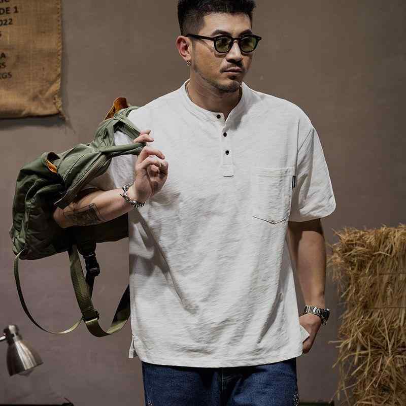 ポロシャツ メンズ アメカジ 半袖 ヘンリーネック ゆったり 高品質コットン カジュアル 春夏 切り替え ..