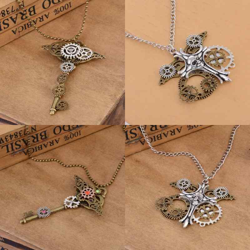 ネックレス ユニセックス 男女兼用 スチームパンク レトロ 大ぶり 個性的 円形 歯車 モチーフ ペンダント 合金製 銅製 電気メッキ アンティークブロンズ