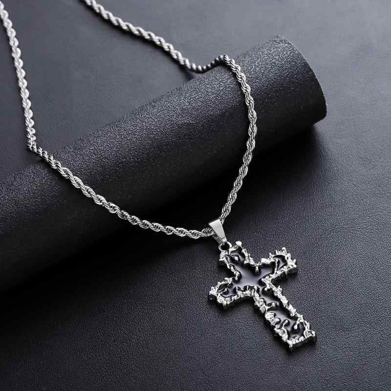 ネックレス 男女兼用 ダーク リキッド溶解 十字架 クロス ペンダント ゴシック パンク ヒップホップ ストリート サブカル 個性的 ユニーク チタン鋼製 電気メッキ ファッションアクセサリー(4)