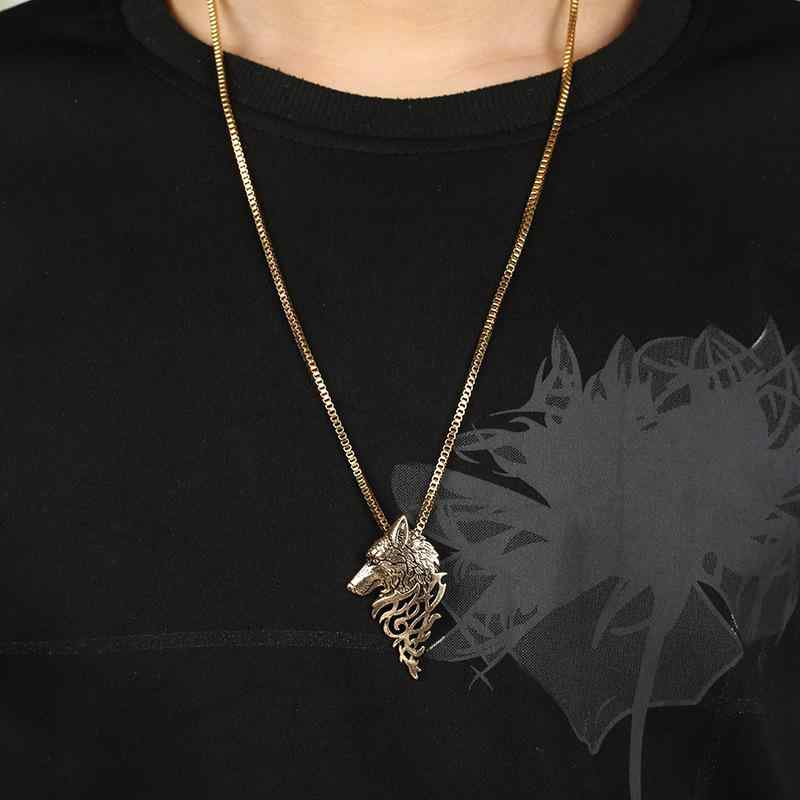 ネックレス メンズ 狼ヘッドモチーフ ワイルド 存在感 レトロ 個性的 メタル 合金製 電気メッキ加工 ロングペンダント ブラック アンティークゴールド