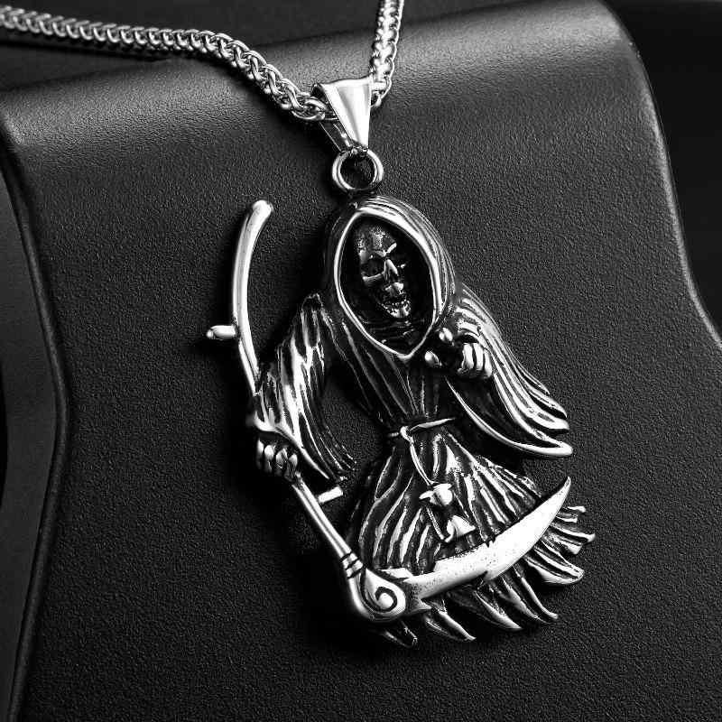 ペンダントトップ メンズ 男性用 ステンレス製 死神の鎌 スカル 悪魔 迫力 ワイルド レトロ 存在感 光沢 ネックレスチャーム アクセサリー