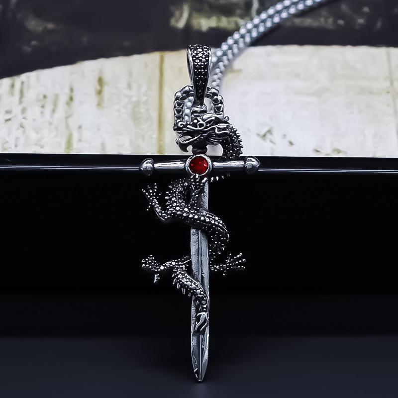 ネックレス 男女兼用 ユニセックス 中国風 神龍 宝剣 ペンダント 鎖骨チェーン 合金製 電気メッキ加工 ..