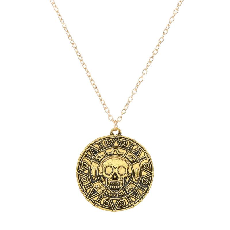 ネックレス メンズ スカル ドクロ 海賊モチーフ コイン 金貨 ペンダント 高級感 レトロ ヴィンテージ風 合金製 アンティークゴールド シルバー 普段使い 個性的