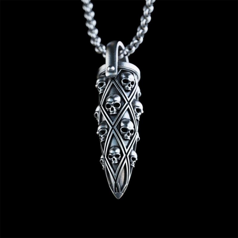 ネックレス メンズ 男性用 スカル ドクロ 弾丸 ペンダント ロック パンク ヒップホップ レトロ ヴィンテージ風 個性的 アンティーク調 銅製 ハロウィン 首飾り