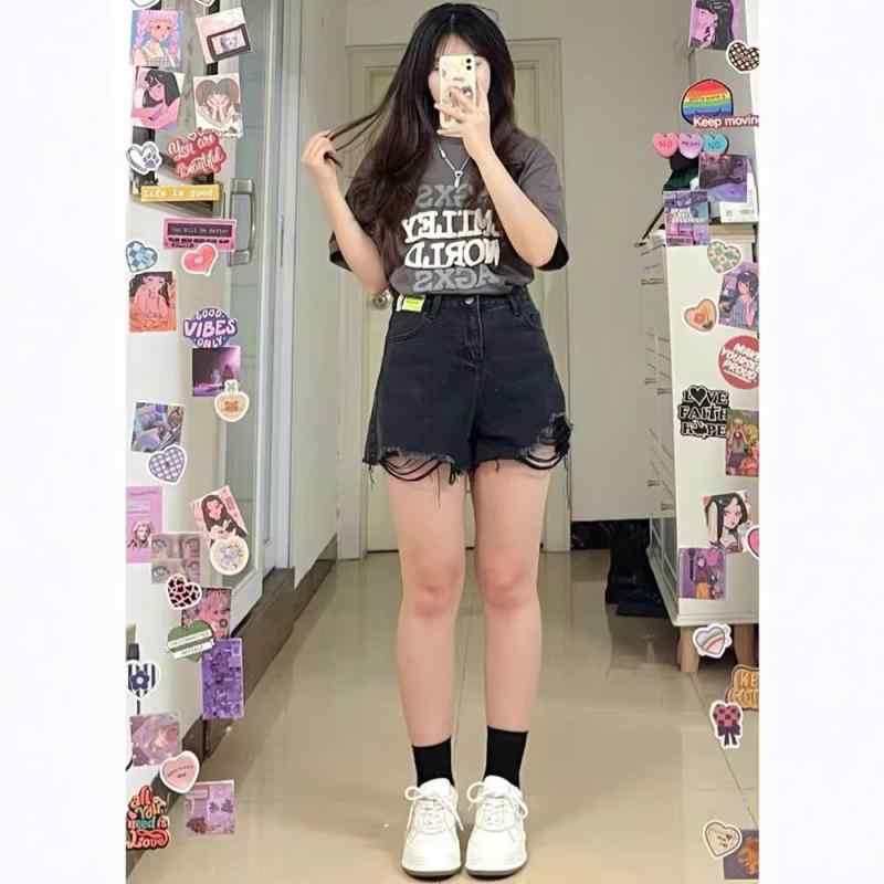 デニムショートパンツ レディース 春夏 フリンジ 切りっぱなし 大きいサイズ ぽっちゃりさん 梨型体型カバー ハイウエスト 細見え 脚長効果 小柄 低身長 Aライン ワイド ホットパンツ