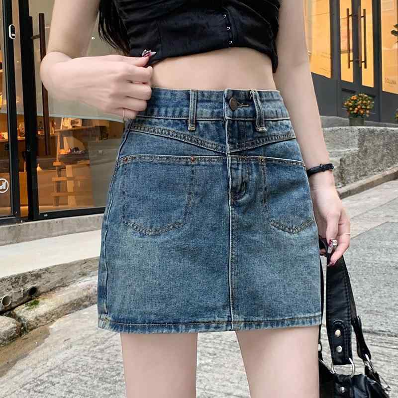 デニムスカート レディース アメリカンレトロ ハイウエスト Aライン ショート丈 タイトスカート ペンシルスカート 大きいサイズ プラスサイズ 着痩せ 体型カバー 綿 レトロブルー 春夏 普段使い きれいめ 通勤 カジュアル