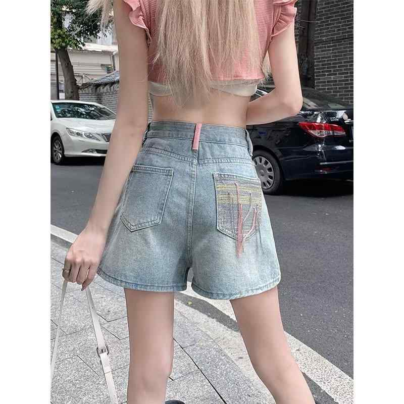 ショートパンツ レディース デニム ローライズ ミニ丈 タイトフィット ストレッチ ストリート系 アメリカン レトロ クール セクシー 大人カジュアル ブルー 綿 コットン 着痩せ 小柄 スタイルアップ 春夏