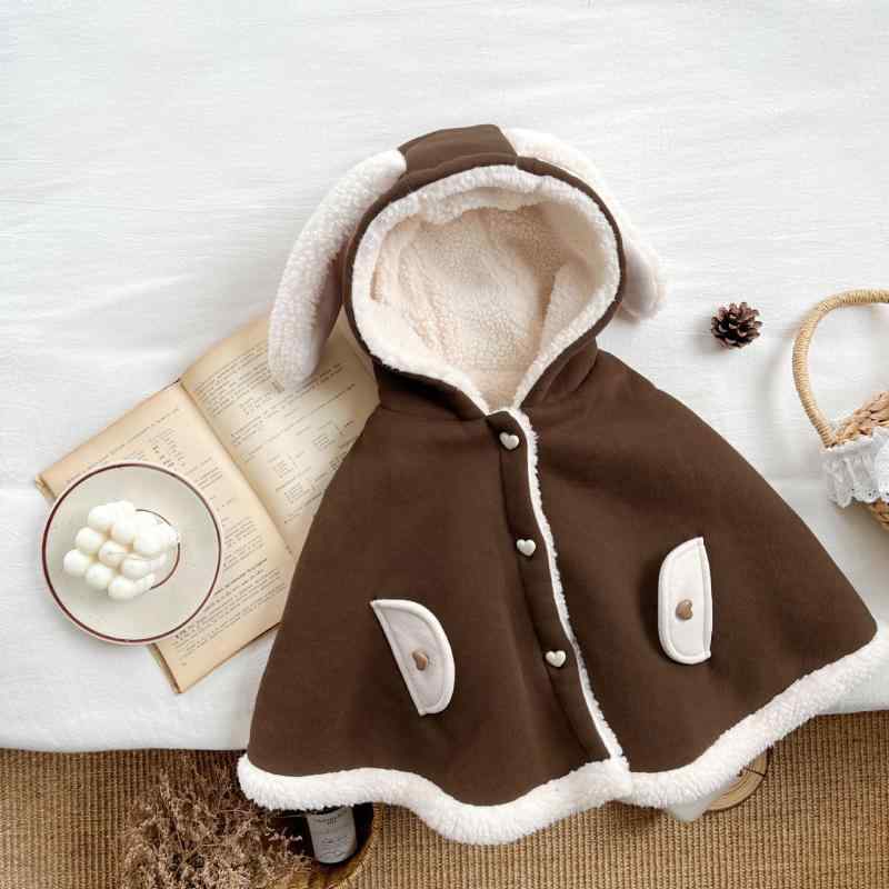 ケープ 女の子 ベビー 幼児 赤ちゃん 秋冬 裏起毛 ポンチョ フード付き うさ耳 綿素材 お出かけ 防風 ..
