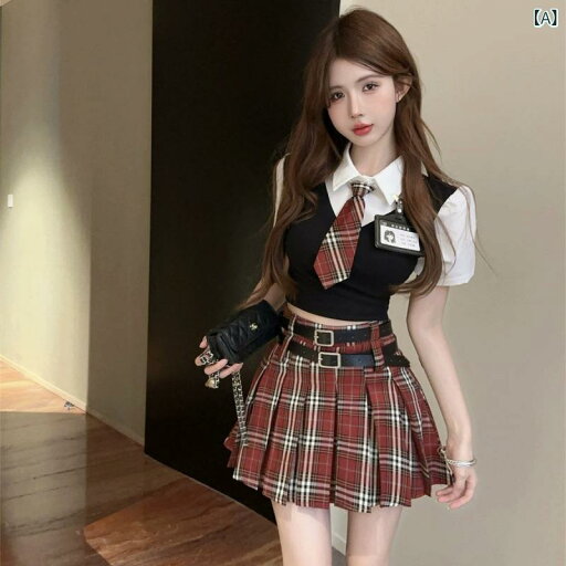 セットアップ レディース 女性用 JK制服風 スクールスタイル プレッピー アメリカンスタイル 甘辛ミックス 切り替え フェイクツーピース ブラウス フリル袖 トップス ロング丈プリーツスカート 春夏 カジュアル 通勤 オフィス セットアップ レディース 女性用 JK制服風 スクールスタイル プレッピー アメリカンスタイル 甘辛ミックス 切り替え フェイクツーピース ブラウス フリル袖 トップス ロング丈プリーツスカート 春夏 カジュアル 通勤 オフィス