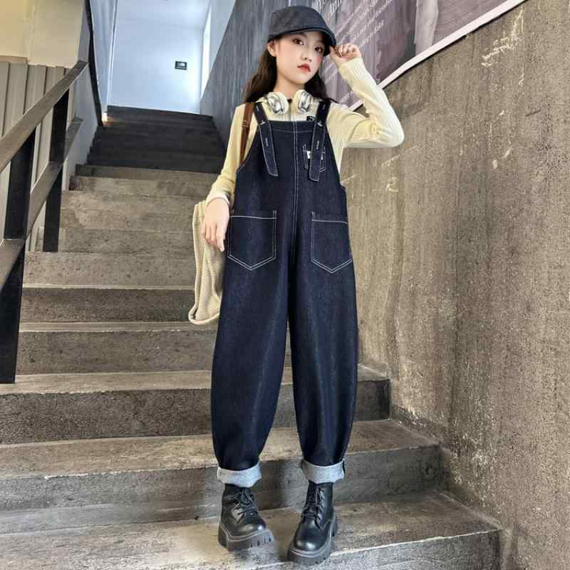 キッズ 女の子 ジュニア 春秋 ゆったり デニム オーバーオール サロペット ワイドパンツ 普段使い おし..