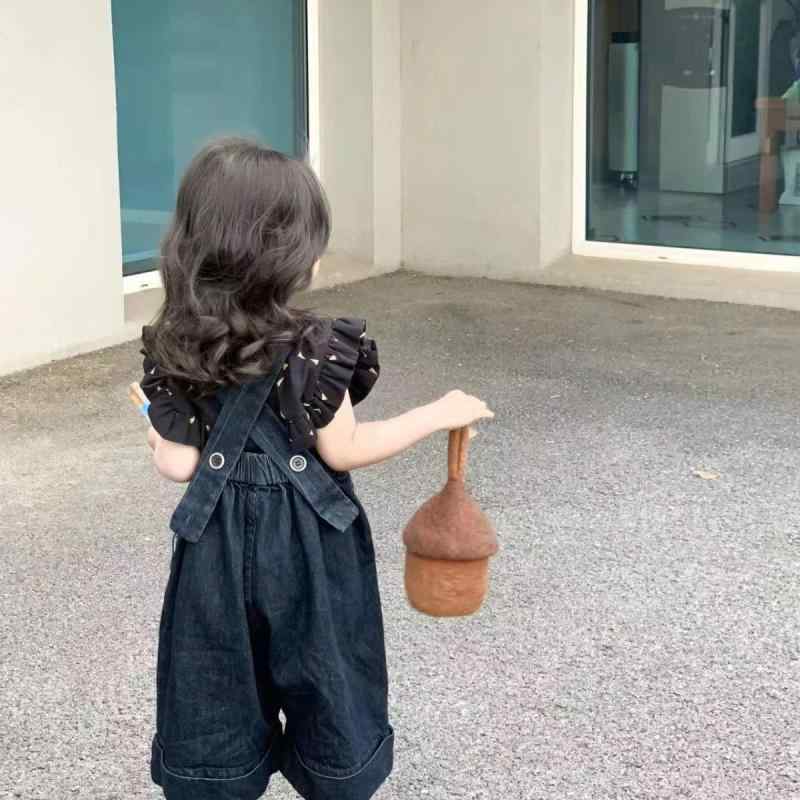 子供服 女の子 ベビー 韓国 春夏 デニム ワイド サロペット オーバーオール クロップド丈 総柄 フリル..