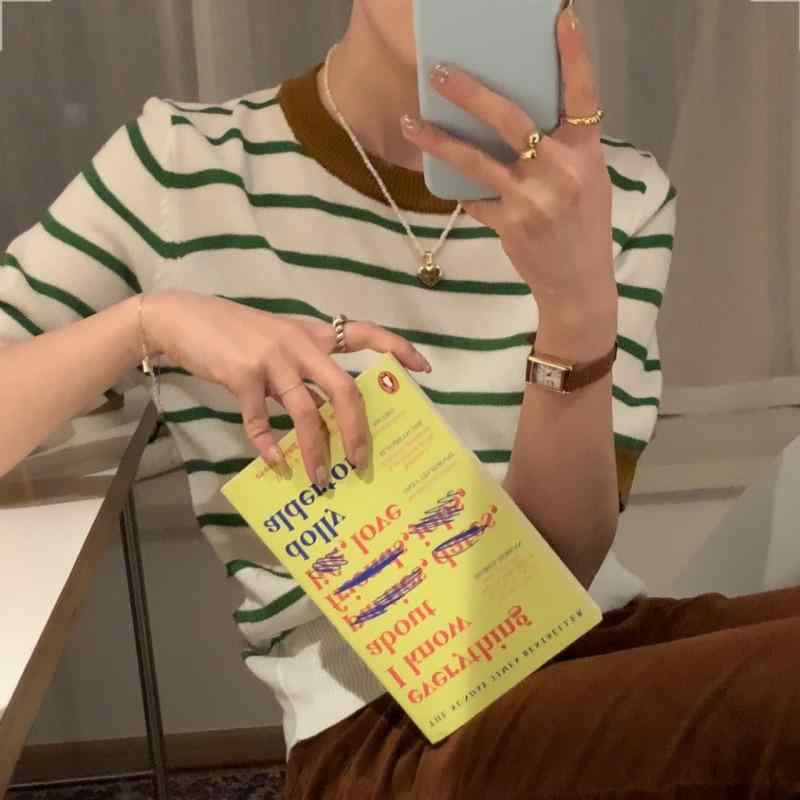 ニットTシャツ レディース ボーダー柄 半袖 ホルターネック インナー カットソー 韓国 きれいめ 上品 フェミニン 大人可愛い 快適 ポリエステル 春夏