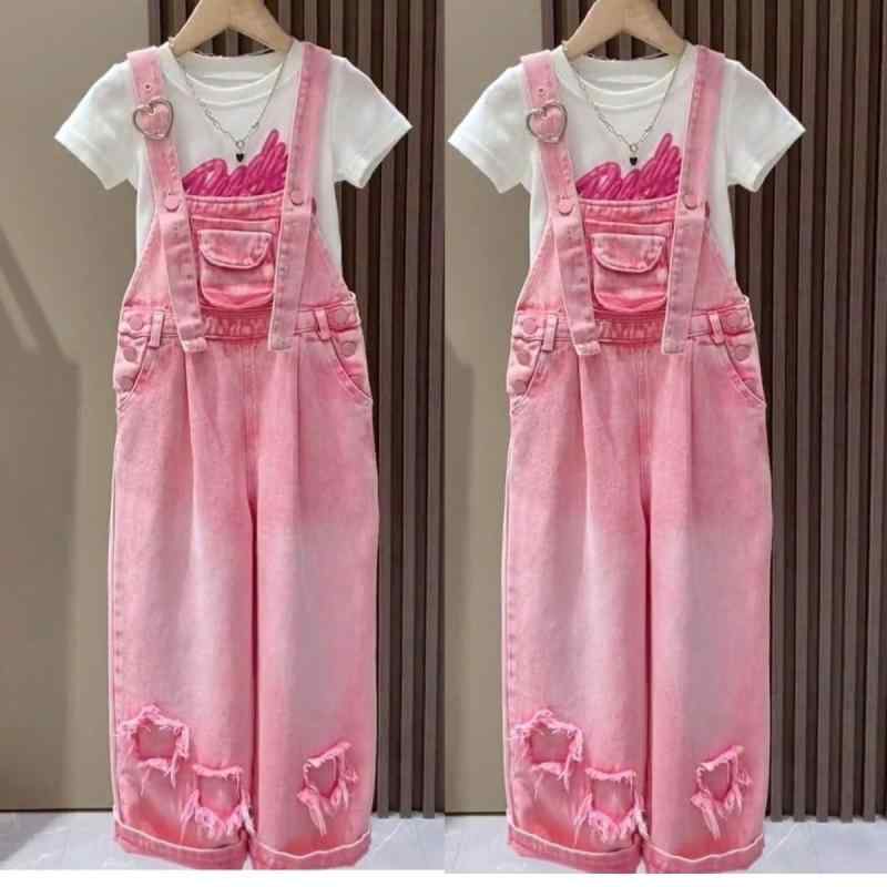 オーバーオール キッズ 女の子 デニム 上下セット ゆったり ルーズ ストリート カジュアル 韓国ファッ..