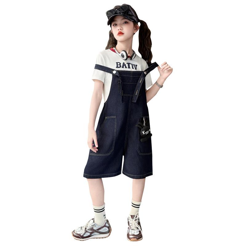 オーバーオール ガールズ キッズ ジュニア 女の子 デニム ショートパンツ サロペット 春夏 ゆったり ル..