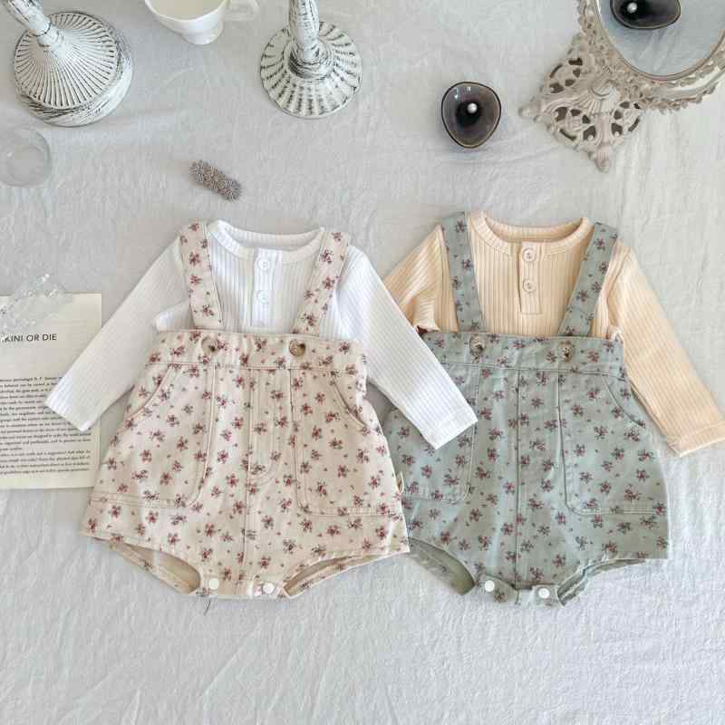 ベビー 女の子 デニム サロペット ロンパース セット 春秋 ショートパンツ 花柄 綿 柔らかい肌触り 乳..