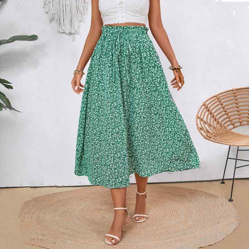 スカート レディース Aライン 小花柄 ポケット付き インスタ映え リゾート ミディ丈 エレガント きれいめ 通勤 オフィス ポリエステル シャーリング 伸縮性 欧米風 春夏(4)
