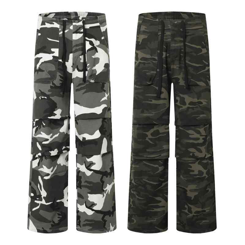 カーゴパンツ メンズ 迷彩柄 デニム ストレート ワイドシルエット コットン 綿素材 多ポケット アメカ..