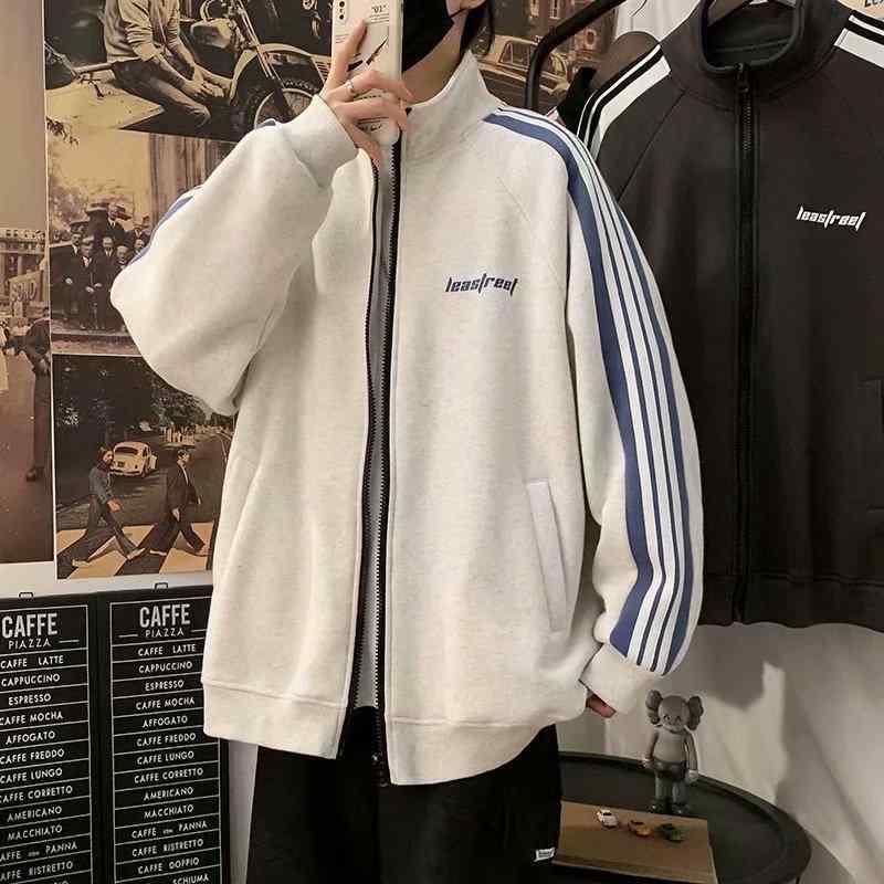 ジャケット メンズ スタジャン ブルゾン 韓国系 ストリート トレンド カジュアル 裏起毛 秋冬 冬 防寒 保温 暖かい スタンドカラー ポリエステル 綿混 グレー ブラック