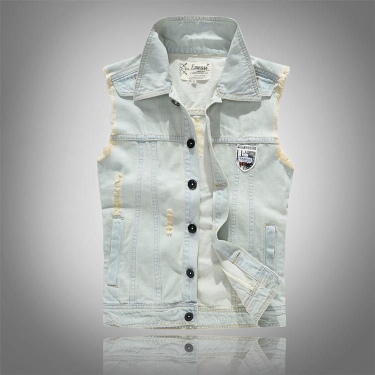 ベスト メンズ デニム ジレ 男性用 韓国 スリムフィット 細身 コットン 前開き 襟付き カジュアル レト..