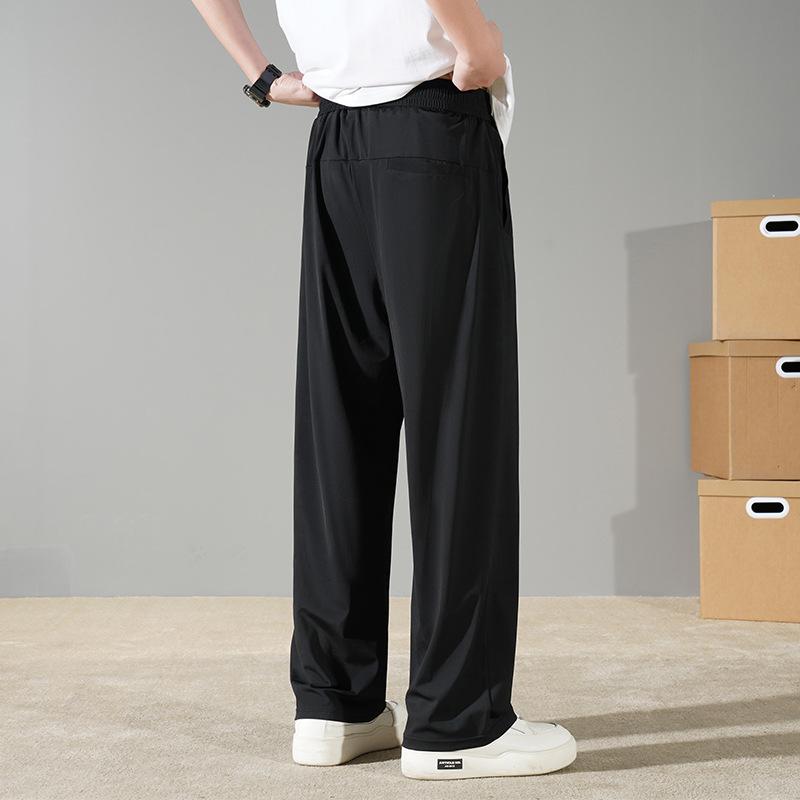 カジュアルパンツ メンズ 男性用 夏 ナイロン 速乾 薄手 軽量 ゆったり ルーズ ストレート ワイド ロング スポーツ アクティブ 普段使い ドローコード ブラック ダークグレー アプリコット