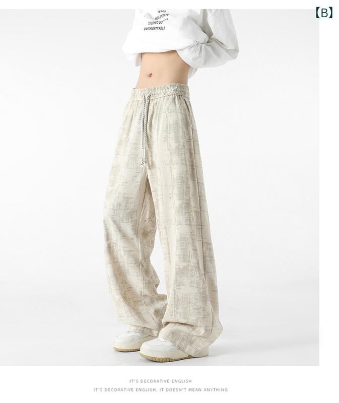 カーゴパンツ メンズ アメカジ 絞り染め 春秋 ストレートワイド ゆったり ドローストリング ミッドウエスト 落ち感 ポリエステル シワになりにくい ポケット付き カジュアル 普段使い 着回し ブラック ベージュ