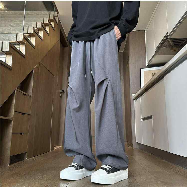 カジュアルパンツ メンズ ストレート ゆったり ルーズ ドレープ感 高級感 アメカジ トレンド 普段使い ポリエステル 春秋 グレー ブラック