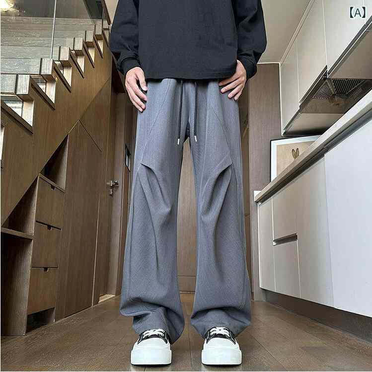 カジュアルパンツ メンズ ストレート ゆったり ルーズ ドレープ感 高級感 アメカジ トレンド 普段使い ポリエステル 春秋 グレー ブラック