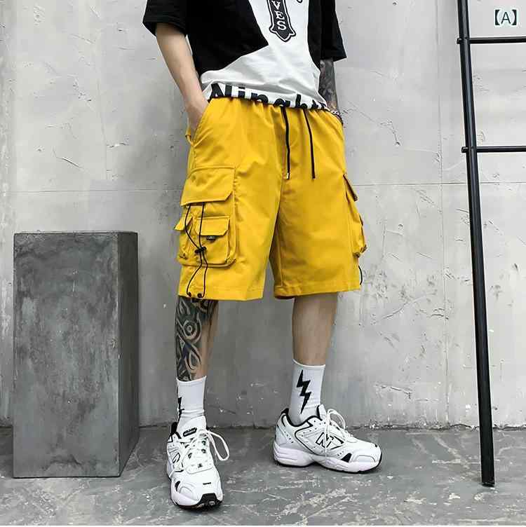 ショートパンツ メンズ 膝丈 カーゴ ゆったり ストリート カジュアル ドローストリング ウエストゴム ポケット 綿混 コットン 通気性 スポーツ レジャー 春夏 黒