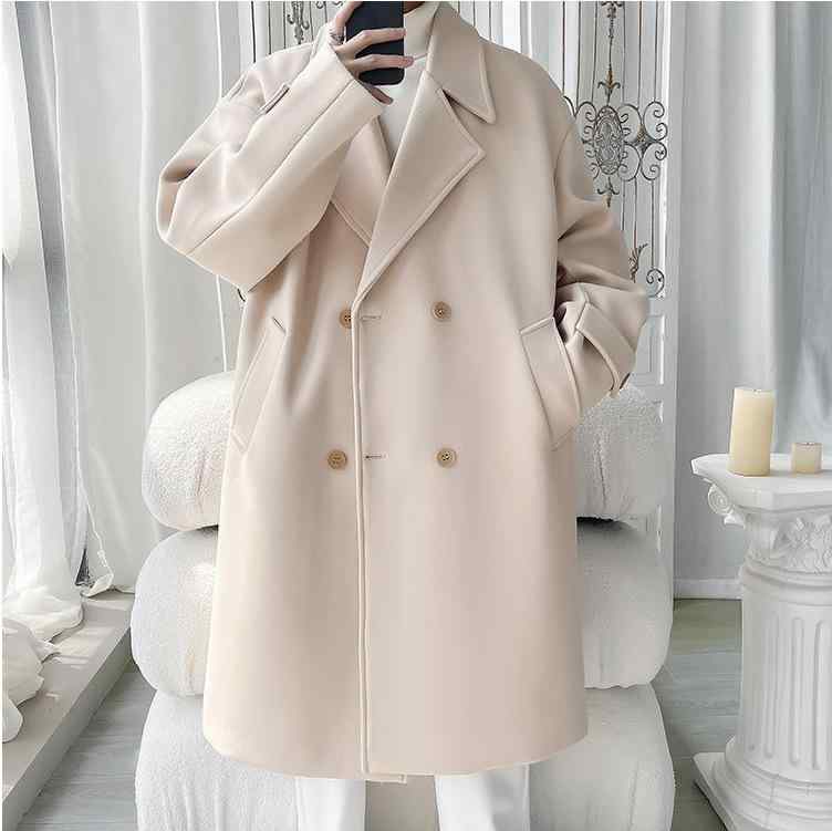 コート メンズ 秋冬 ウールブレンド ポリエステル ミドル丈 ダブルブレスト テーラードカラー カジュアル ビジネス 普段使い 大きいサイズ スタイリッシュ アウター ブラック カーキ ベージュ