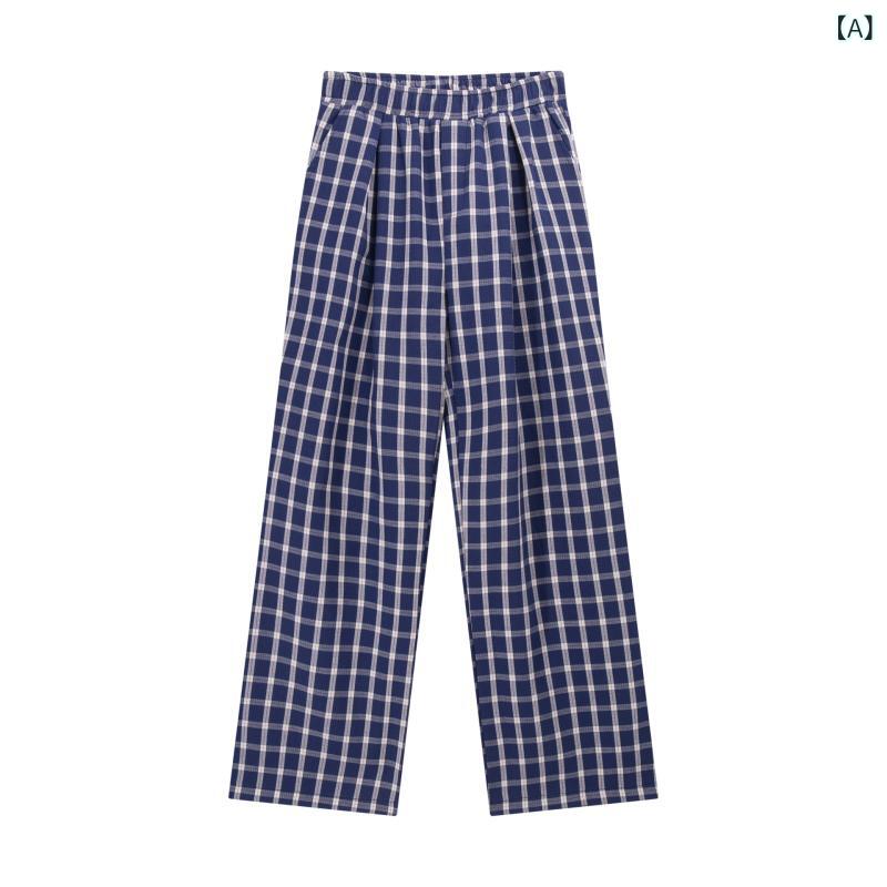 ワークパンツ ユニセックス アメリカンレトロ チェック柄 ワイド ルーズ ゆったり ストレート カジュアル 普段使い ポリエステル 通気性 春夏 ロング丈