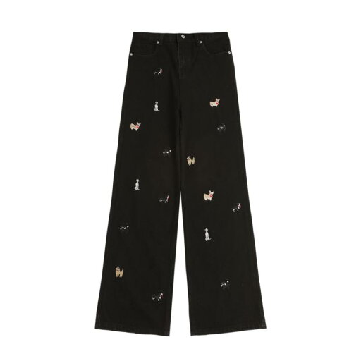 デニムパンツ ユニセックス アメリカンレトロ ウォッシュ加工 ユーズド加工 犬モチーフ ポップ ルーズ ワイド ストレート ロングパンツ 夏 コットン カジュアル ストリート ミドルウエスト デニムパンツ ユニセックス アメリカンレトロ ウォッシュ加工 ユーズド加工 犬モチーフ ポップ ルーズ ワイド ストレート ロングパンツ 夏 コットン カジュアル ストリート ミドルウエスト