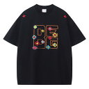 Tシャツ ユニセックス アメリカン ストリート レター刺繡 半袖 ドロップショルダー ビッグシルエット クルーネック 綿 カップル ペア 春夏 カジュアル トップス ブラック ブルー 杢グレー