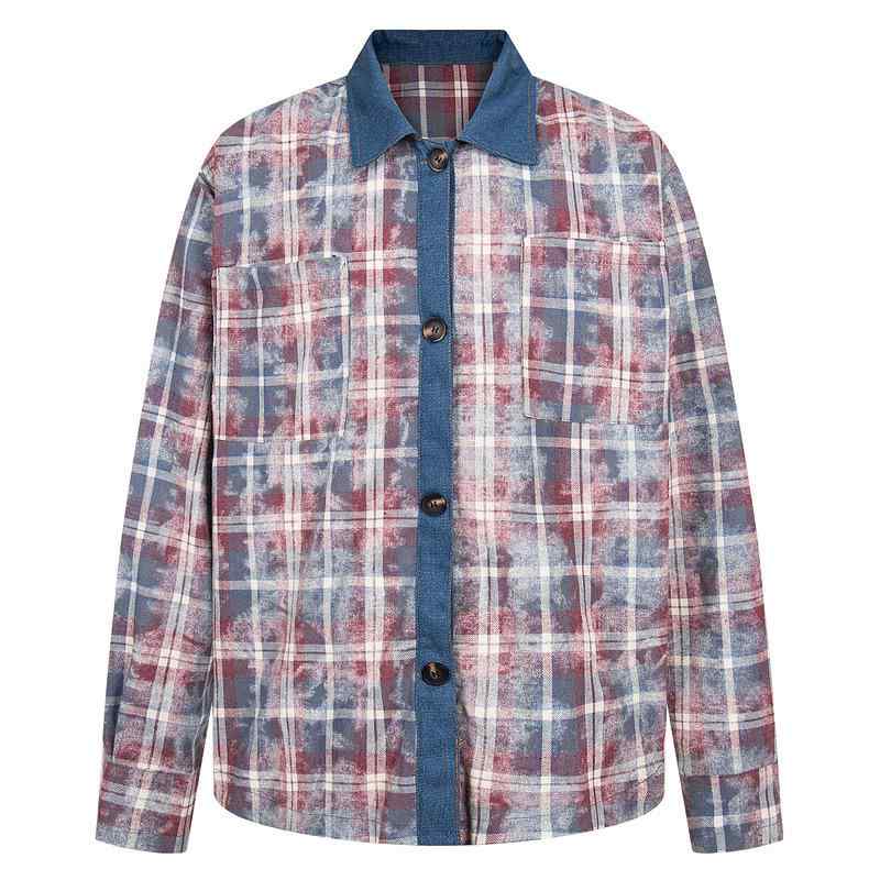 シャツ メンズ アメカジ レトロ ヘビーウェイト 絞り染め チェック柄 長袖 ルーズフィット ゆったり ビッグシルエット 個性的 ストリート系 綿 春夏