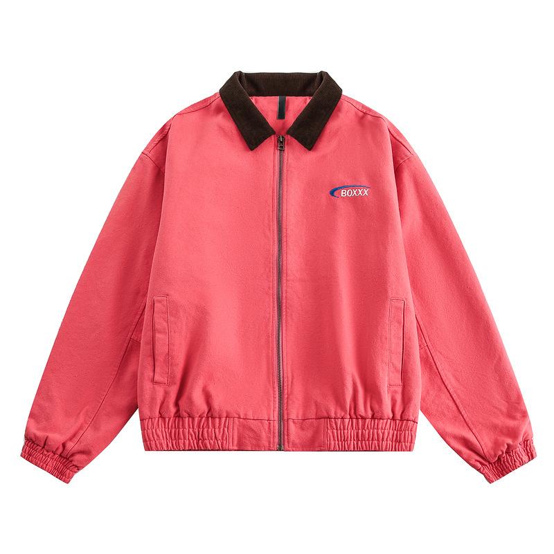 スタジャン ユニセックス ストリート アメカジ レトロ 刺繡 スイカレッド ショート丈 襟付き ビッグシ..