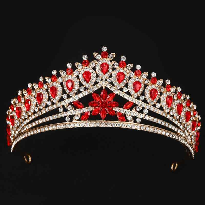 ヘッドドレス レディース 高級感 花嫁 ウェディング ブライダル 結婚式 プリンセス ティアラ クラウン ラインストーン クリスタル 合金製 誕生日 パーティー 記念日 礼服 フォーマル 赤 レッド ゴールドメッキ シルバーメッキ