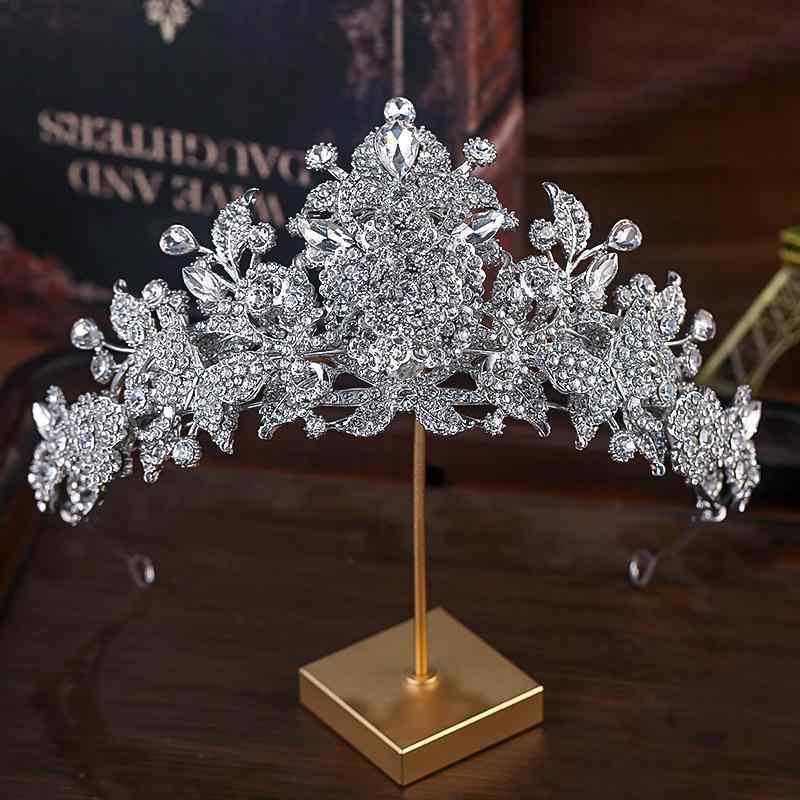 ティアラ 花嫁 ウェディング ブライダル 立体二層 フラワーモチーフ 重ね付け 豪華 華やか ヘッドドレス 髪飾り 結婚式 披露宴 前撮り パーティー お色直し 合金 シルバー ゴールド