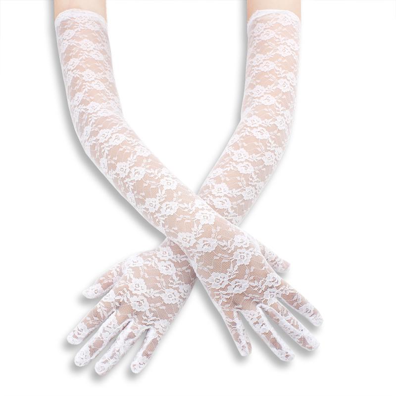 手袋 レディース 女性用 レース ローズ柄 縁取り ストレッチ 伸縮性 UVカット 日焼け対策 透け感 シア..