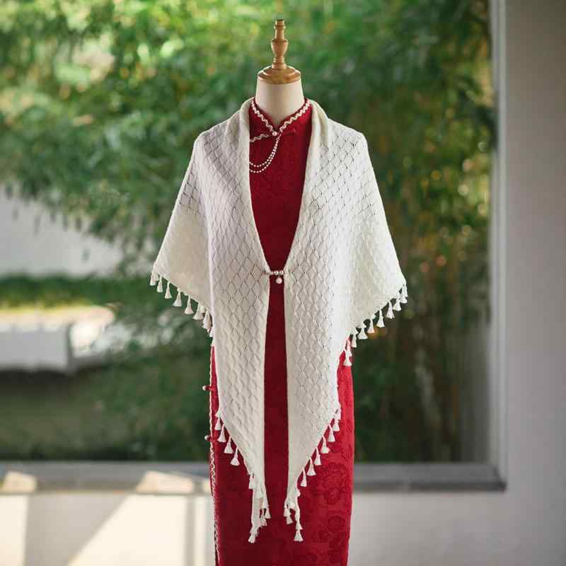 ショール レディース 三角 ニット 中国風 レトロ エスニック チャイナドレススタイル 着痩せ 上品 エレ..