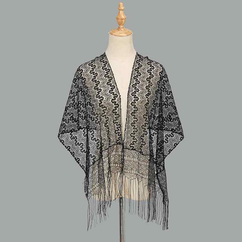 ストール レディース 民族風 欧米風 ストライプ柄 レース 透かし編み フリンジ ロング丈 ショール スカ..