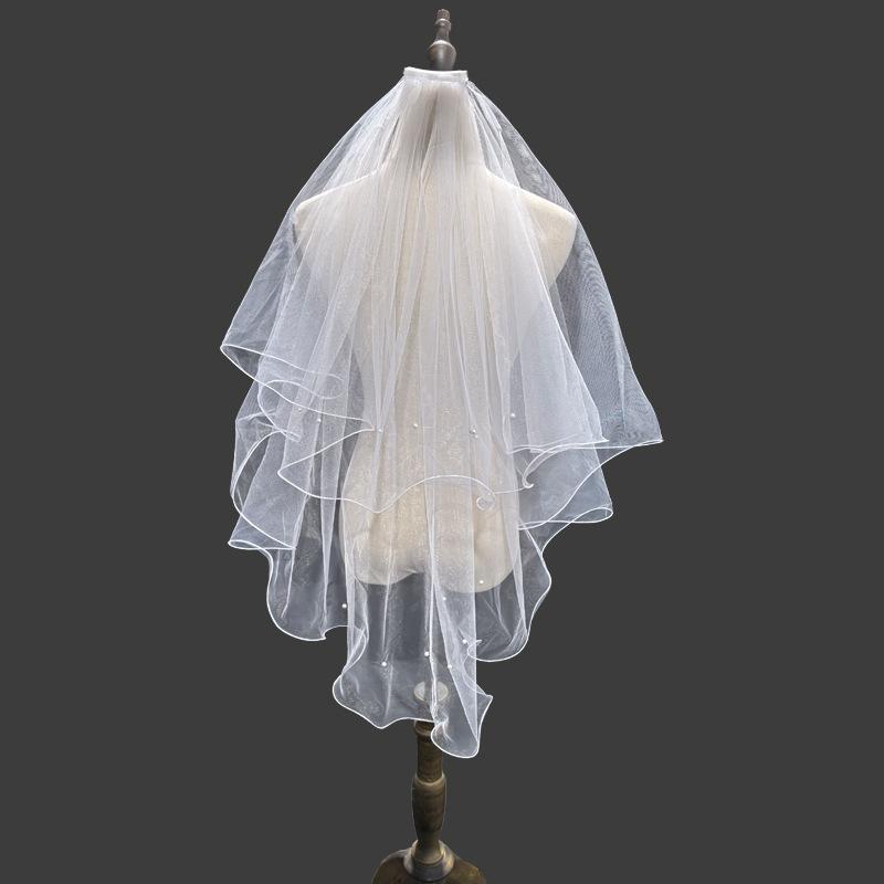 ウェディングベール 二重 コーム付き シンプル 上品なチュール パール飾り 波型 花嫁 ブライダル 挙式 ..