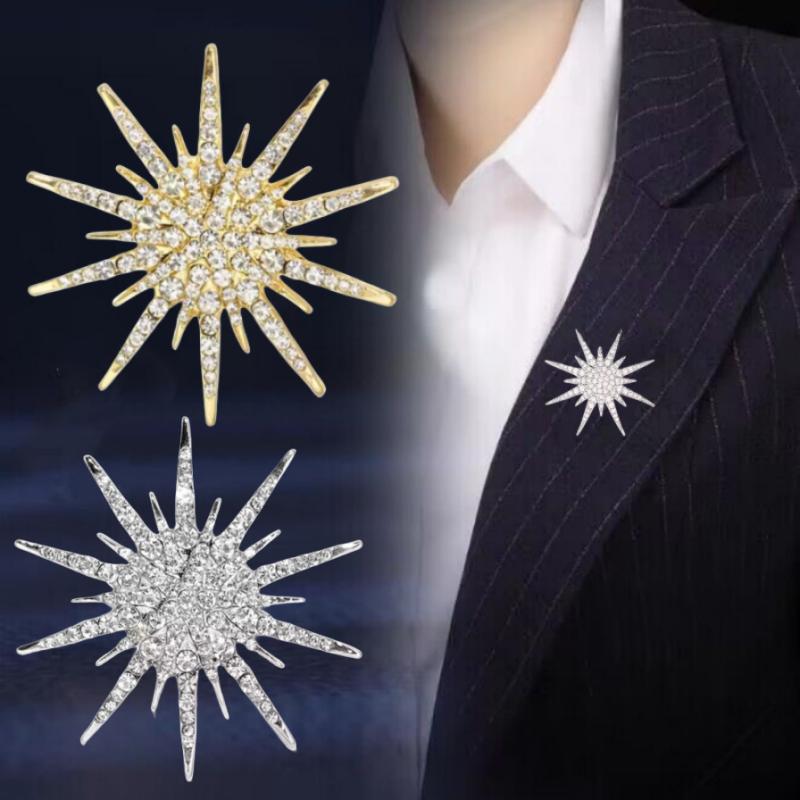 ブローチ レディース 女性用 八芒星 スター 星形 ラインストーン ジルコニア レトロ ヴィンテージ風 エレガント 上品 キラキラ 輝く セーター ストール スカーフ マフラー ジャケット コート 小物 アクセサリー ゴールド シルバー(4)
