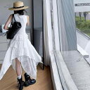 ワンピース ガールズ 子供服 ジュニア アシンメトリー レース キャミソール ノースリーブ ウエストマーク 細見え 着痩せ ティアード ロング丈 マキシ丈 春夏 綿混 再生繊維 お出かけ カジュアル ドレス フレアスカート