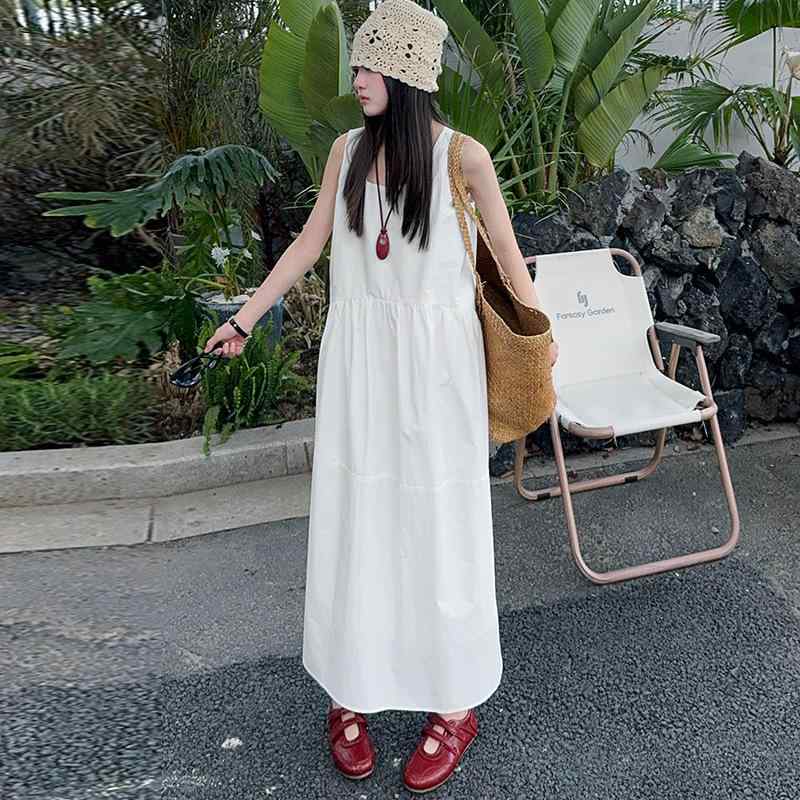 ワンピース 女の子 キッズ ジュニア 夏 韓国 おしゃれ かわいい ノースリーブ プリンセス ロング丈 切り替え 綿混 フレア ドレス 普段使い お出かけ リゾート