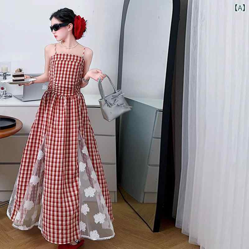 キッズワンピース 女の子 ジュニア 赤 レッド チェック柄 格子柄 ビスチェワンピース 春夏 フレンチリ..