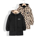 コート キッズ 女の子 秋冬 リバーシブル ヒョウ柄 ロング丈 ボア アウター カジュアル 暖かい 防寒着 ポリエステル素材 ブラック 普段使い 通学 ジュニア...