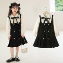 ワンピース 女の子 キッズ ジュニア スクール風 おしゃれ かわいい プリンセスドレス 重ね着風 長袖 フェイクツーピース 配色 春秋 韓国 通学 小学生 中学生 混紡素材 ポリエステル 柔らかい肌触り